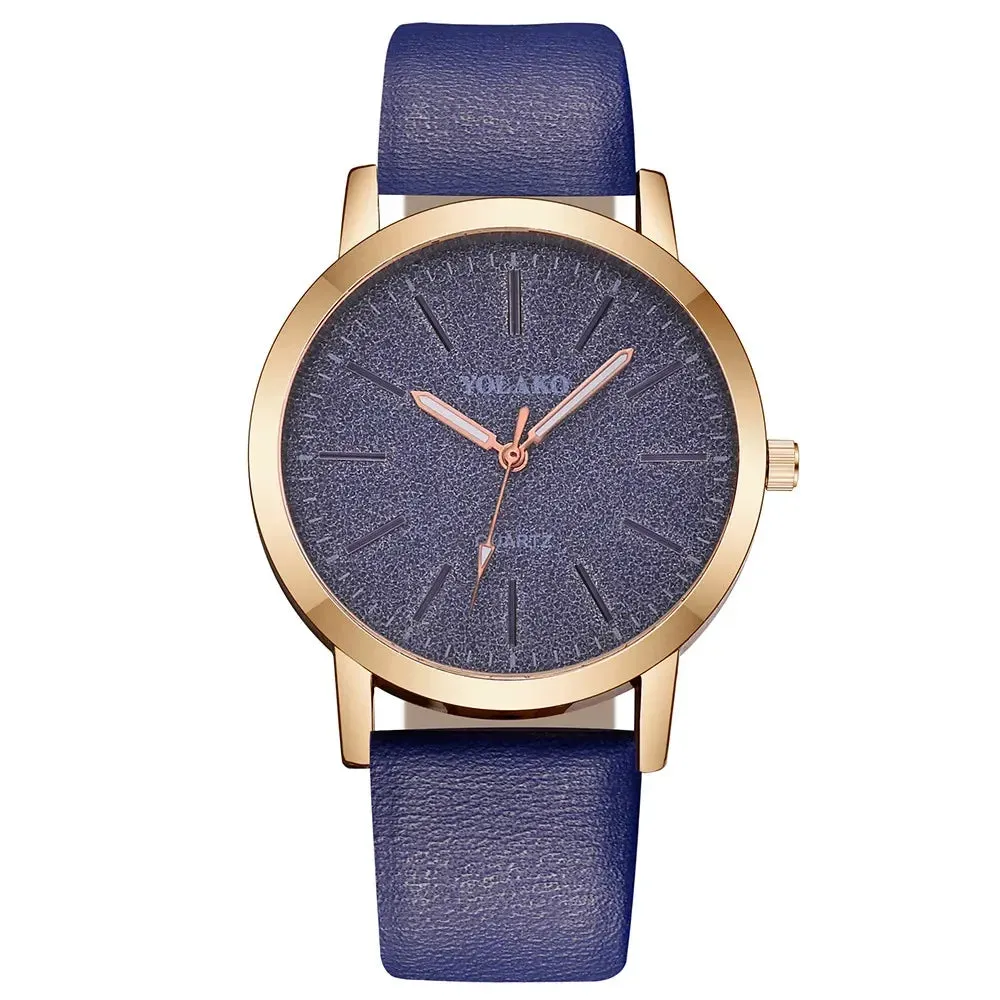 Women's Quartz Watch Large Round Face Luxury Fashion Brand with Leather Band Quartz Ladies Wristwatch