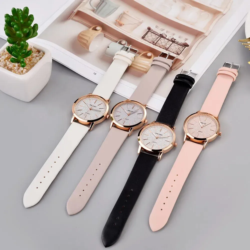 Women's Quartz Watch Large Round Face Luxury Fashion Brand with Leather Band Quartz Ladies Wristwatch