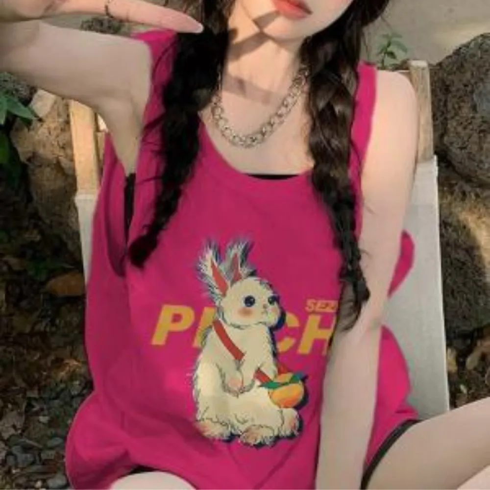 Women's Red Rabbit Print Tank Top