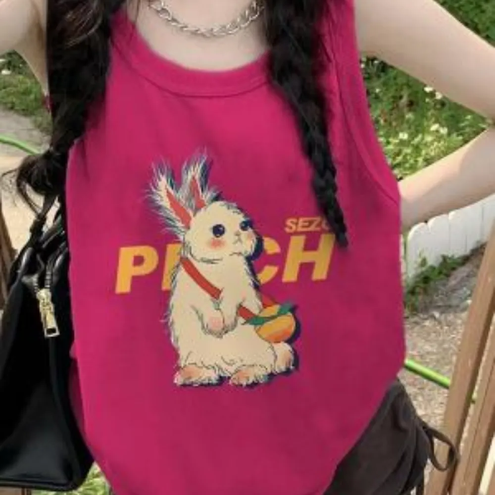 Women's Red Rabbit Print Tank Top
