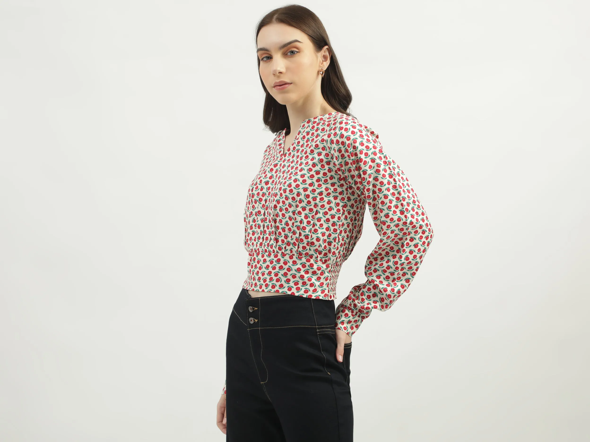 Women's Regular Fit V-Neck Floral Tops