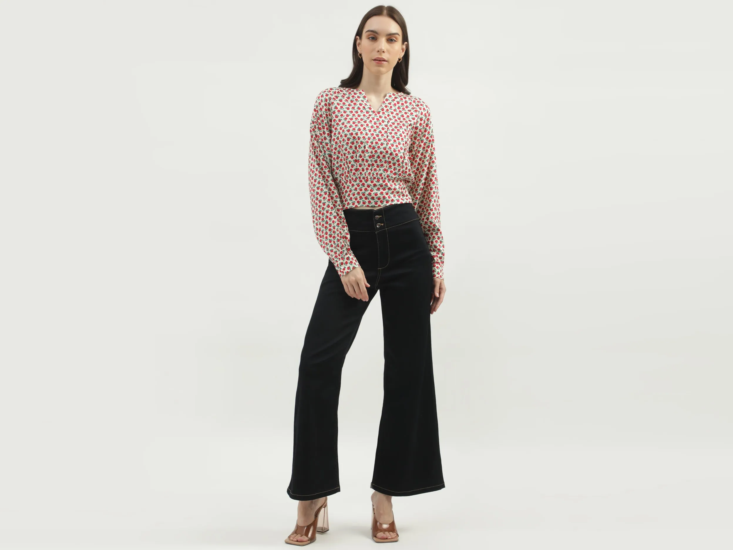Women's Regular Fit V-Neck Floral Tops