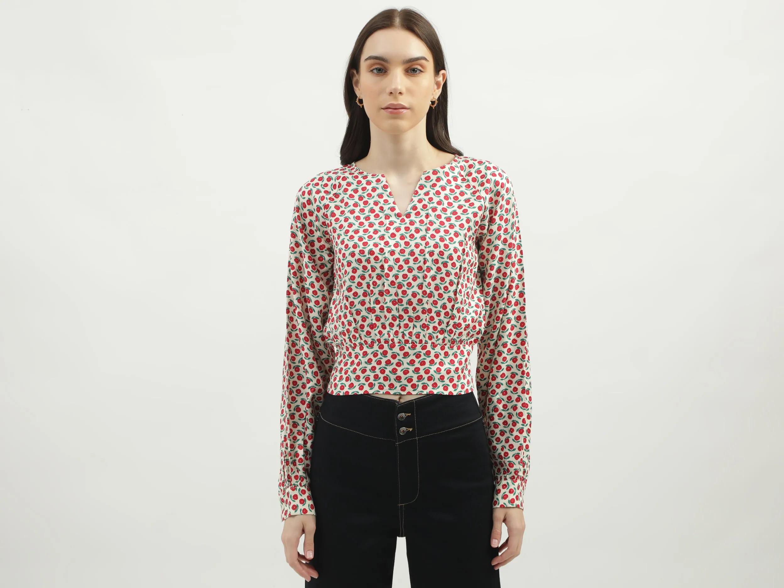 Women's Regular Fit V-Neck Floral Tops