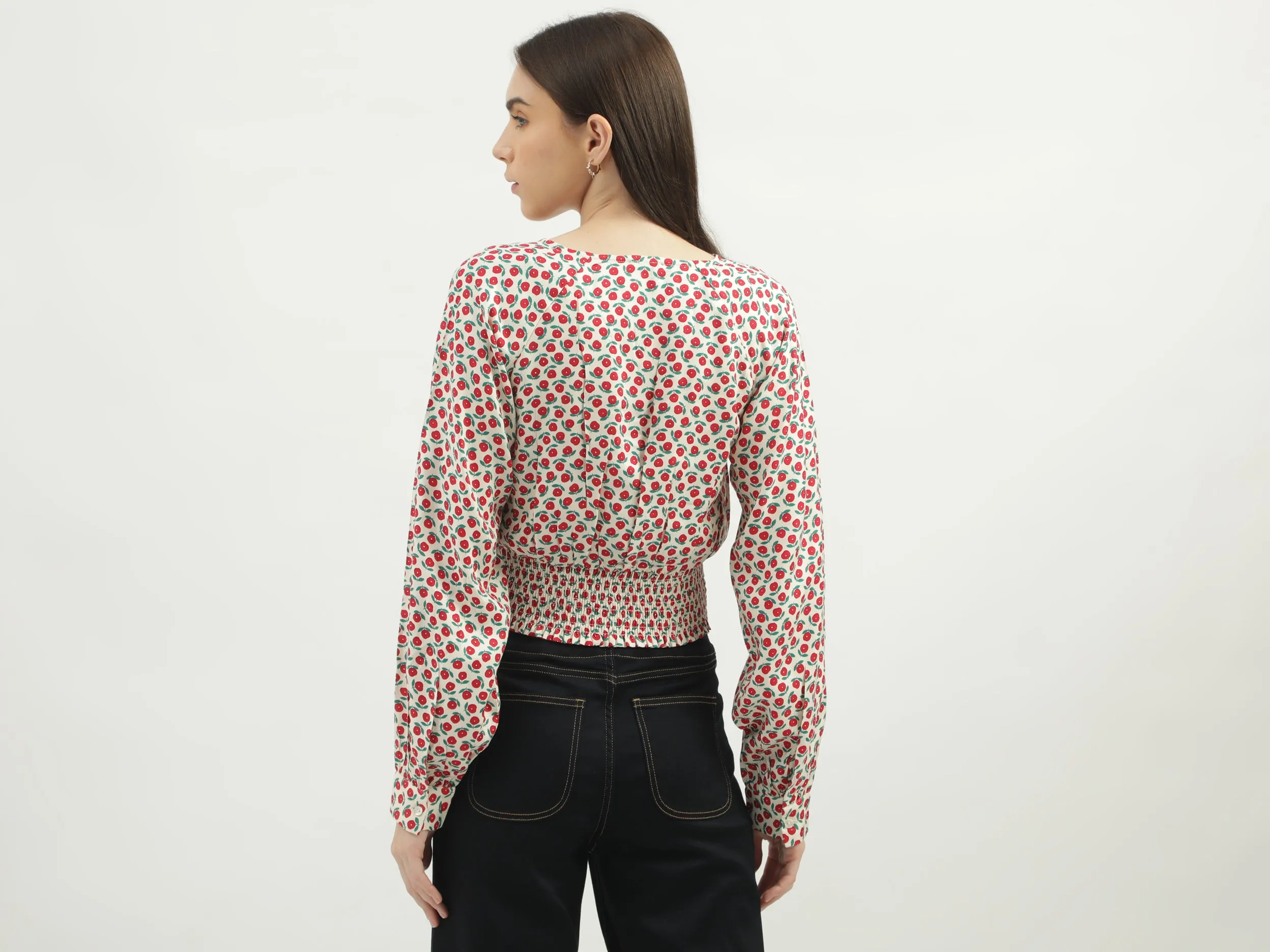 Women's Regular Fit V-Neck Floral Tops