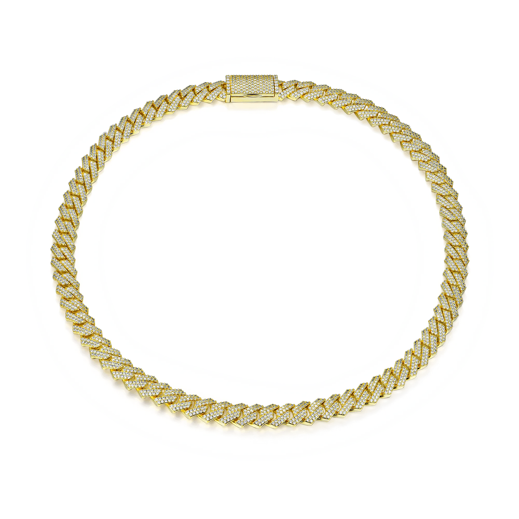 Women's Round Cut Prong Cuban Link Chain - 10mm