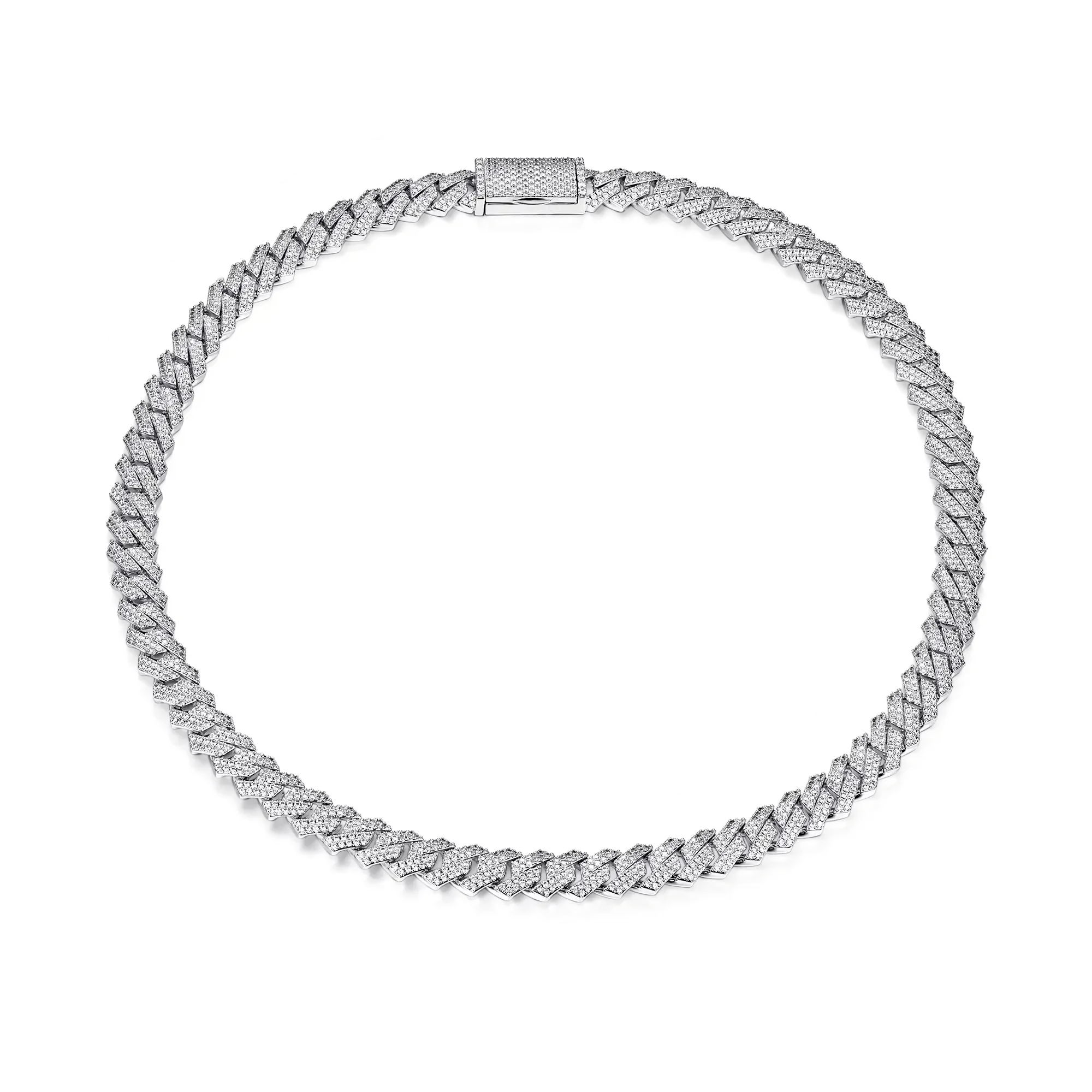 Women's Round Cut Prong Cuban Link Chain - 10mm