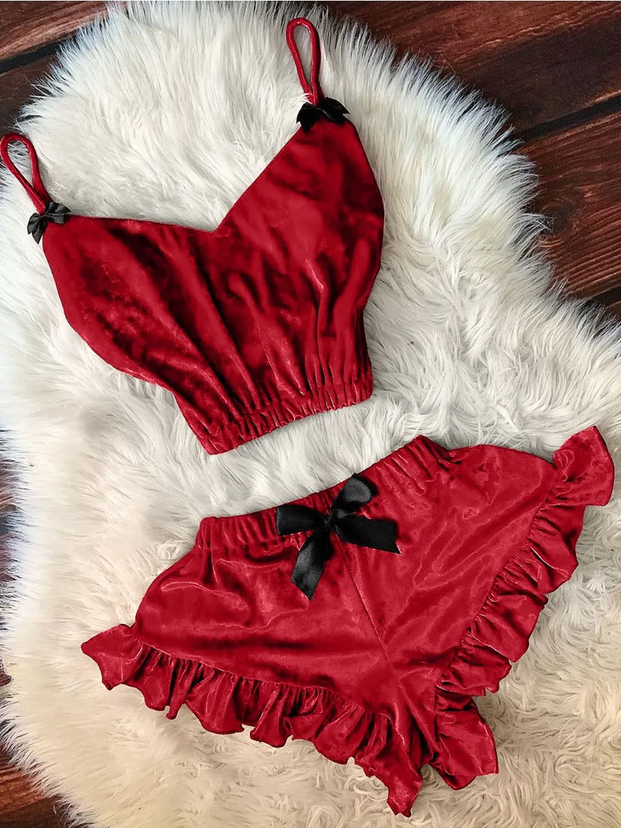 Women's Ruffle Bow-Tie Flounce Design Sleepwear