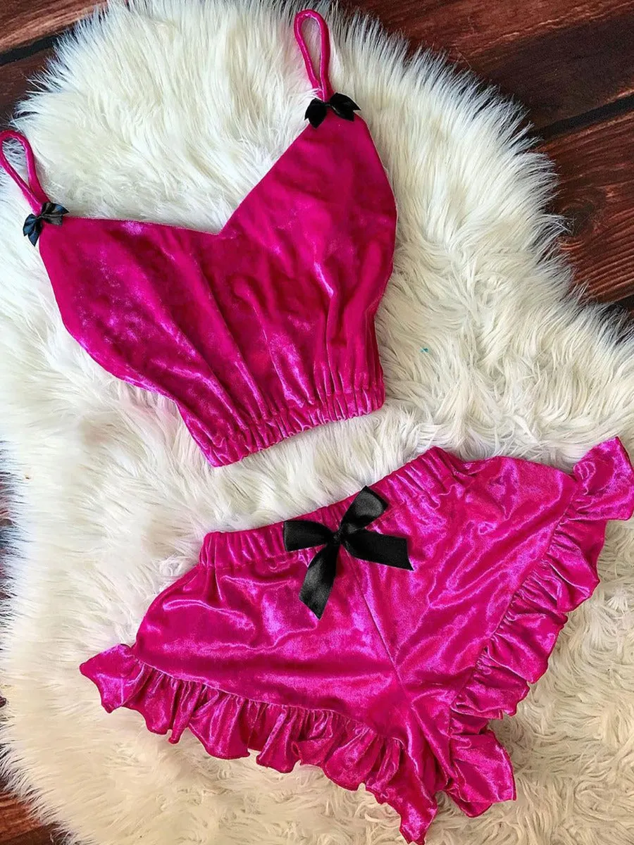 Women's Ruffle Bow-Tie Flounce Design Sleepwear