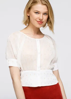 Women's Sheer Puff Shoulder Crop Top Blouse In White