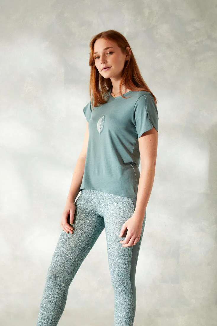 Women's Short-Sleeved Straight-Cut V-Neck Cotton Fitness T-Shirt 515