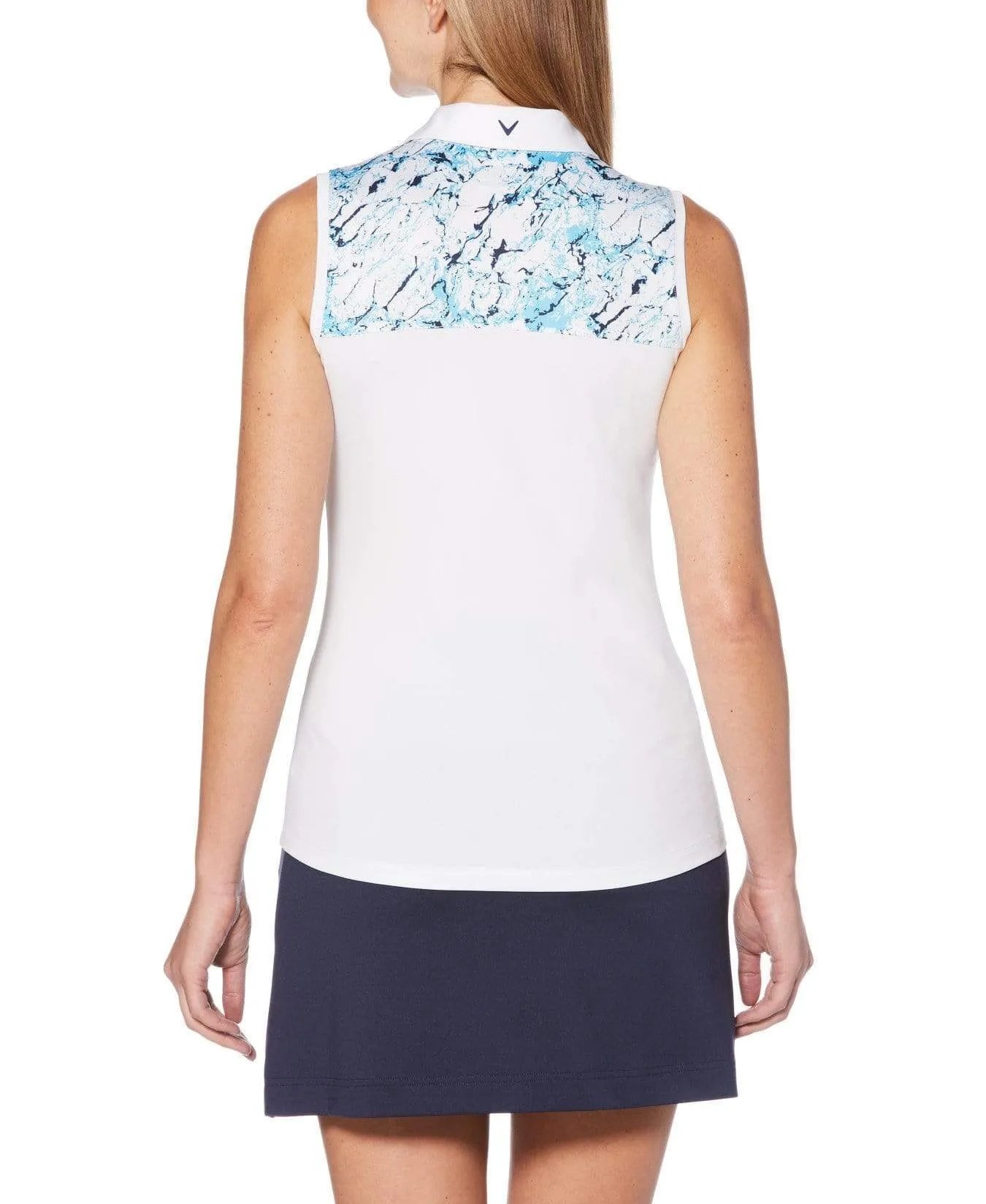 Womens Sleeveless Liquid Blue Print Polo