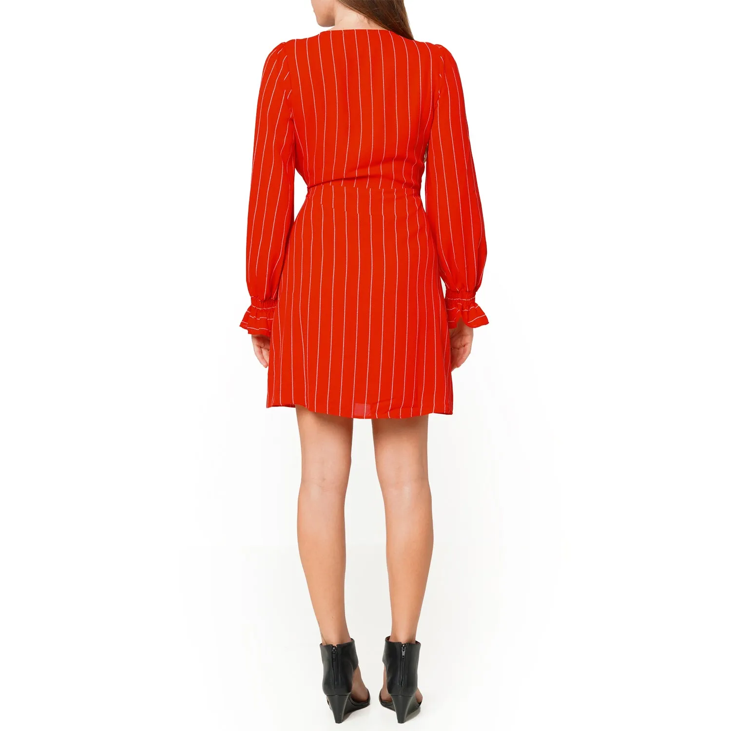 Women's Smocked Bell Sleeve Wrap Dress in Red