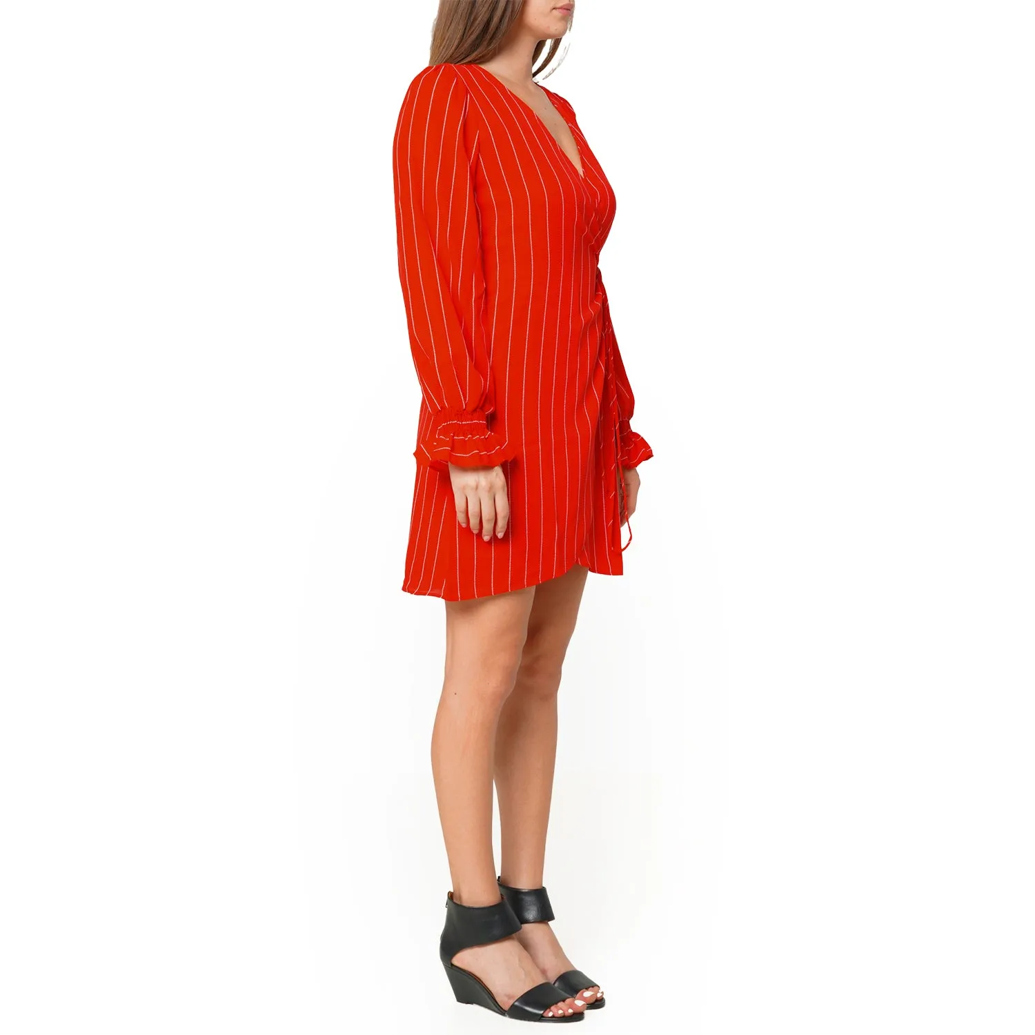 Women's Smocked Bell Sleeve Wrap Dress in Red