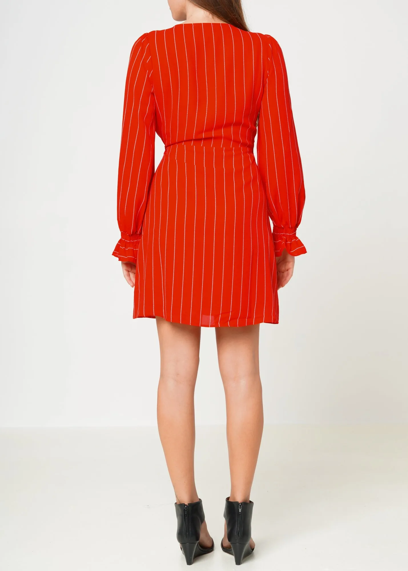 Women's Smocked Bell Sleeve Wrap Dress in Red