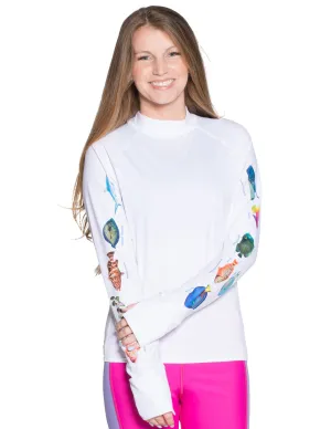 Women's Snorkel Caribbean Fish ID Rash Guard - White