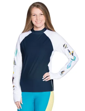 Women's Snorkel Hawaii Fish ID Rash Guard - Navy