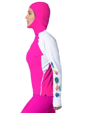 Women's Snorkel Hoodie Rash Guard - Caribbean Fish ID - Fuchsia