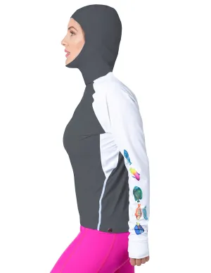 Women's Snorkel Hoodie Rash Guard - Caribbean Fish ID - Gray