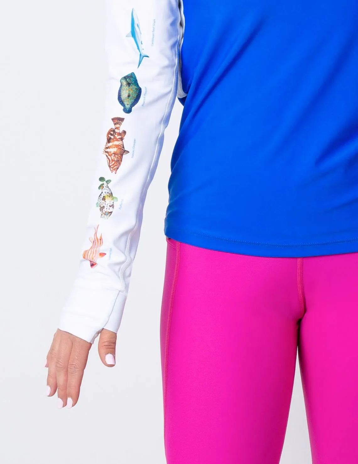Women's Snorkel Hoodie Rash Guard - Caribbean Fish ID - Navy