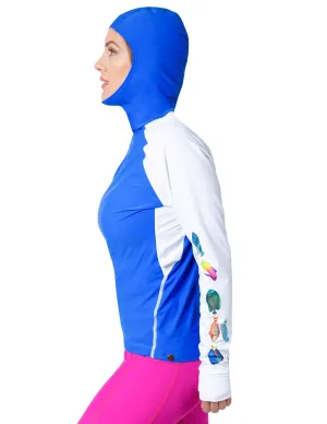 Women's Snorkel Hoodie Rash Guard - Caribbean Fish ID - Royal