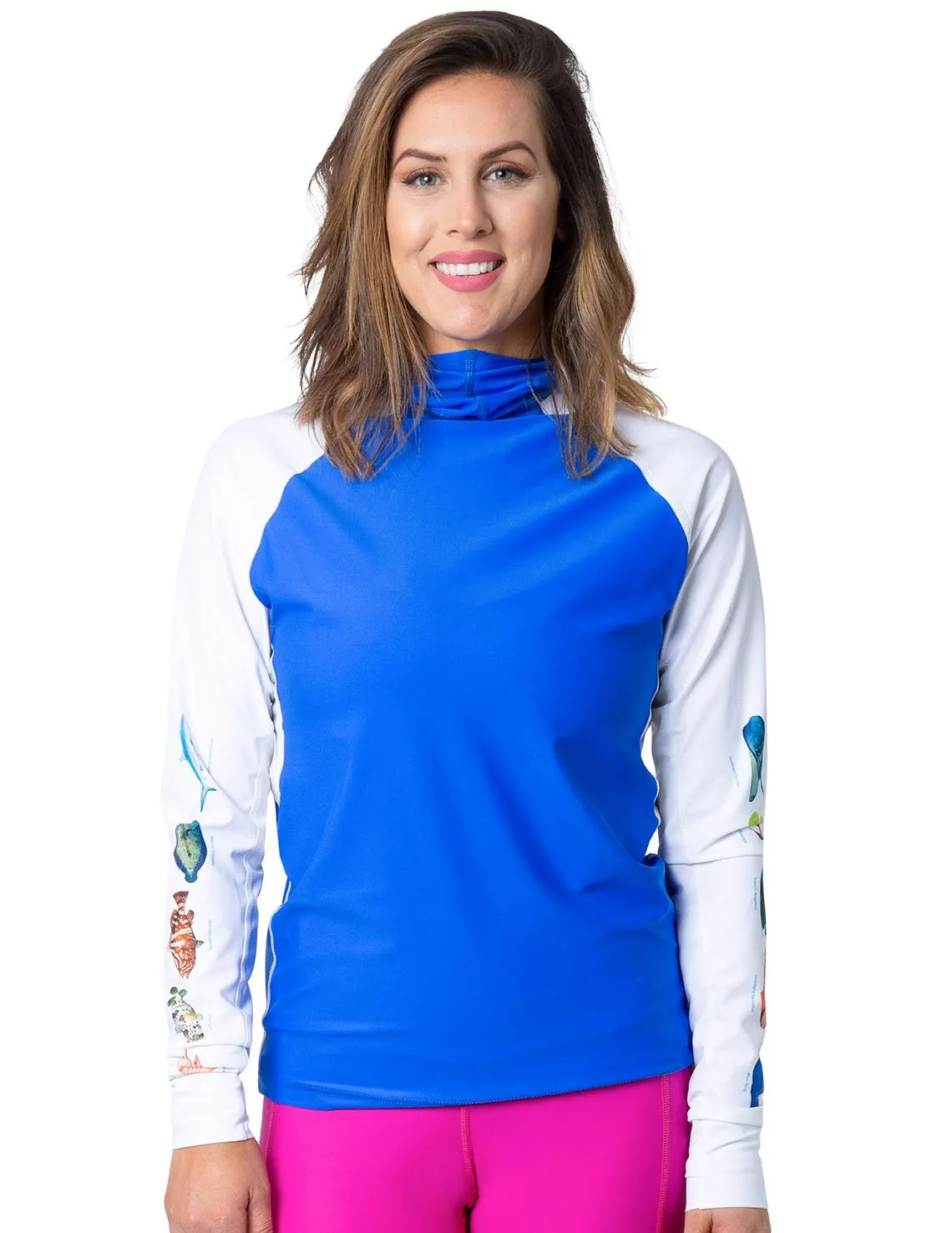 Women's Snorkel Hoodie Rash Guard - Caribbean Fish ID - Royal