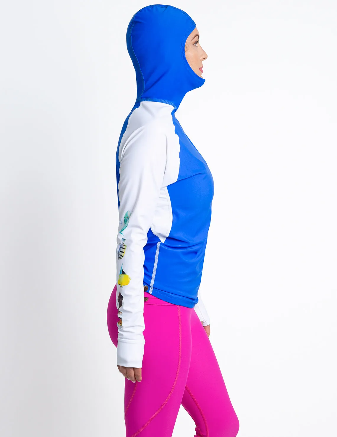 Women's Snorkel Hoodie Rash Guard - Hawaii Fish ID - White