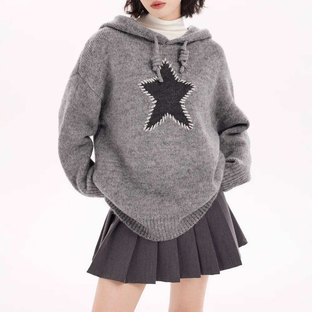 Women's Solid Star Hooded Sweater
