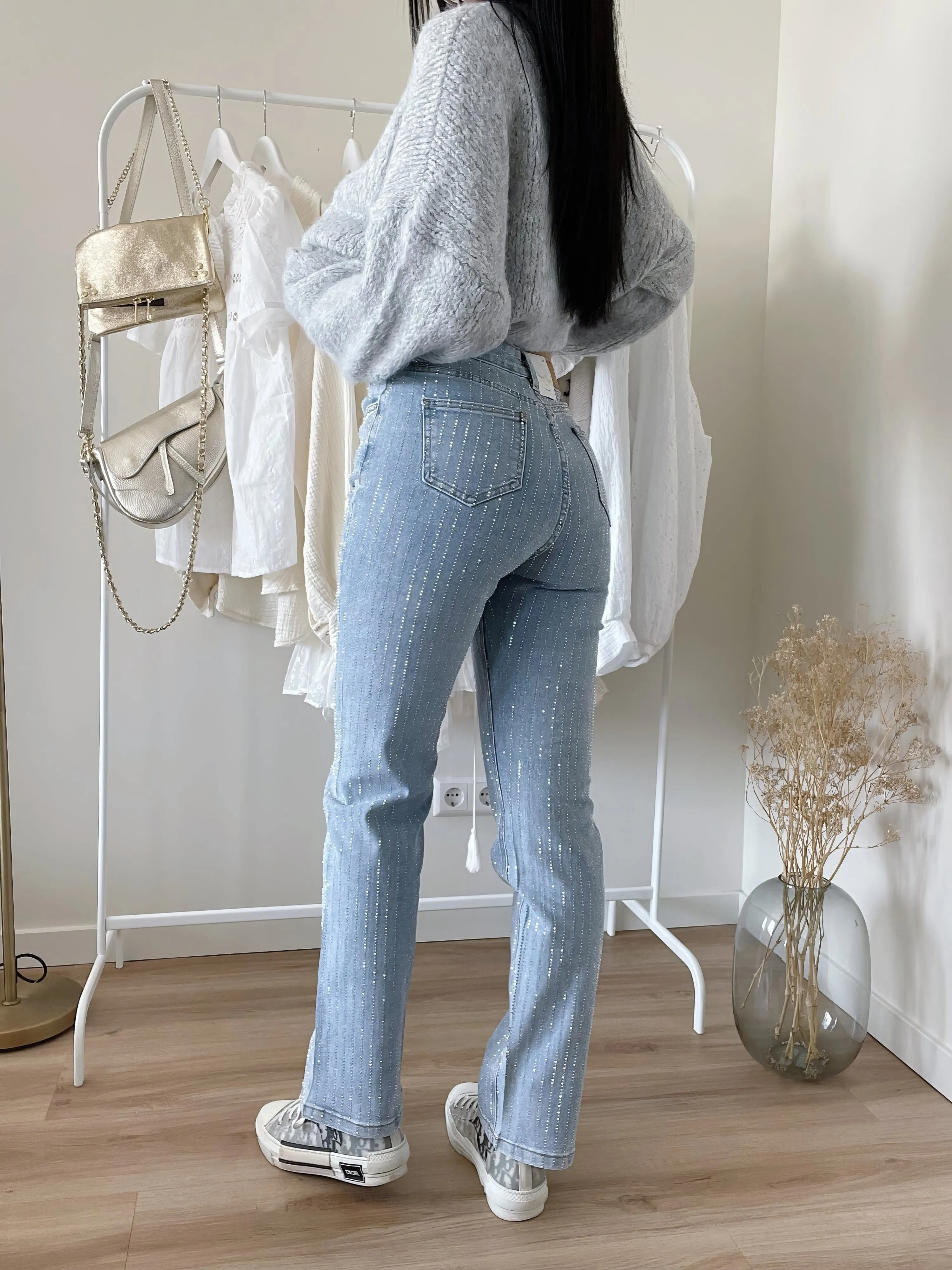 Women's Sparkling Sequin Denim Trousers