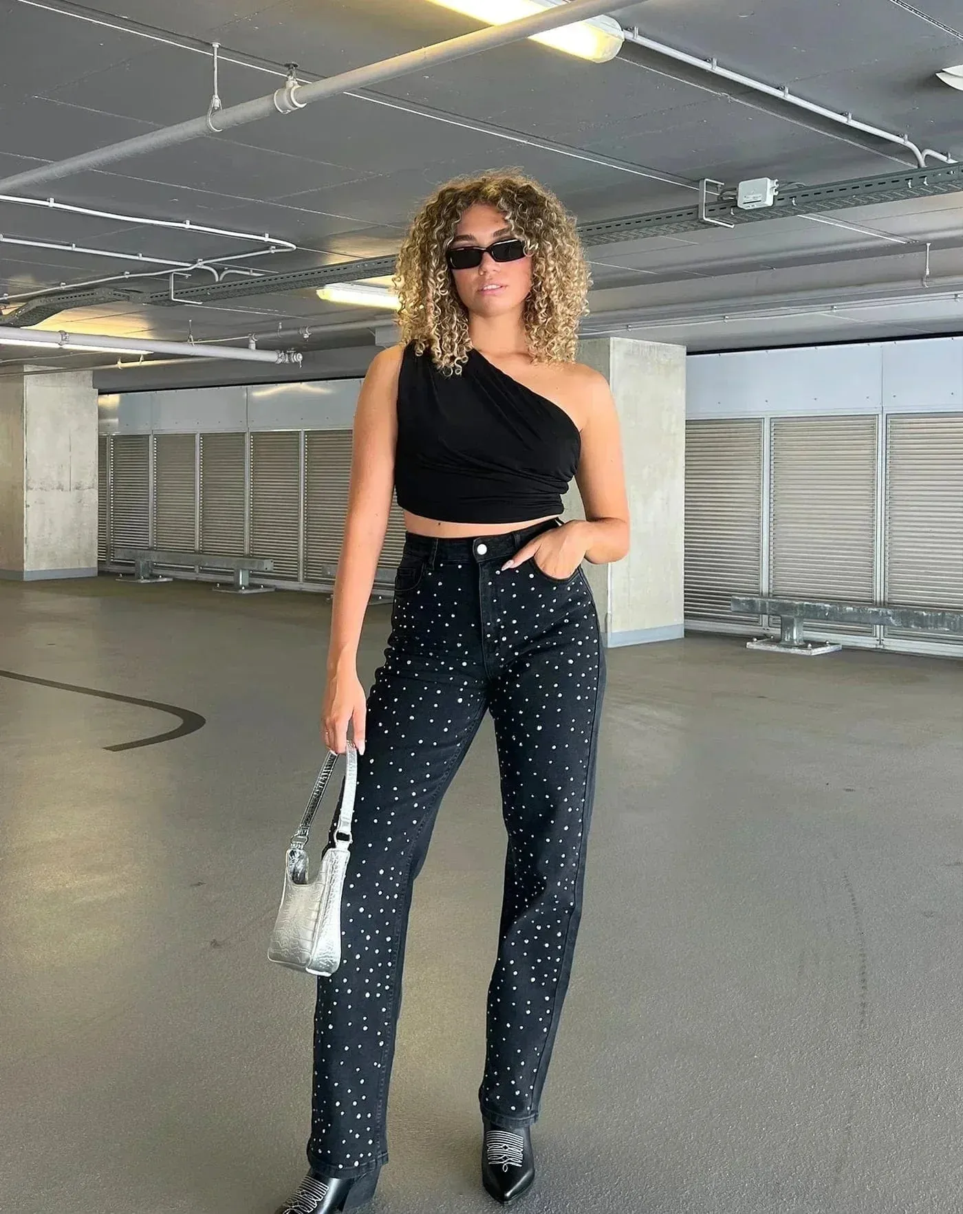Women's Sparkling Sequin Denim Trousers
