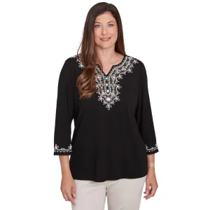 Women's Split Neck Scroll Embroidered Top - 81453