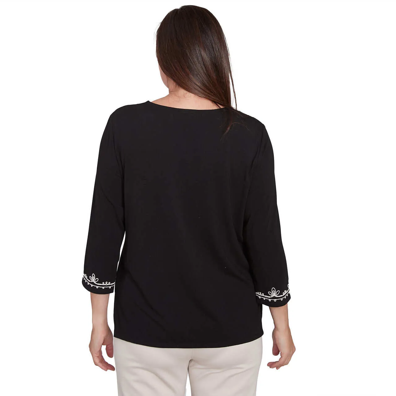 Women's Split Neck Scroll Embroidered Top - 81453