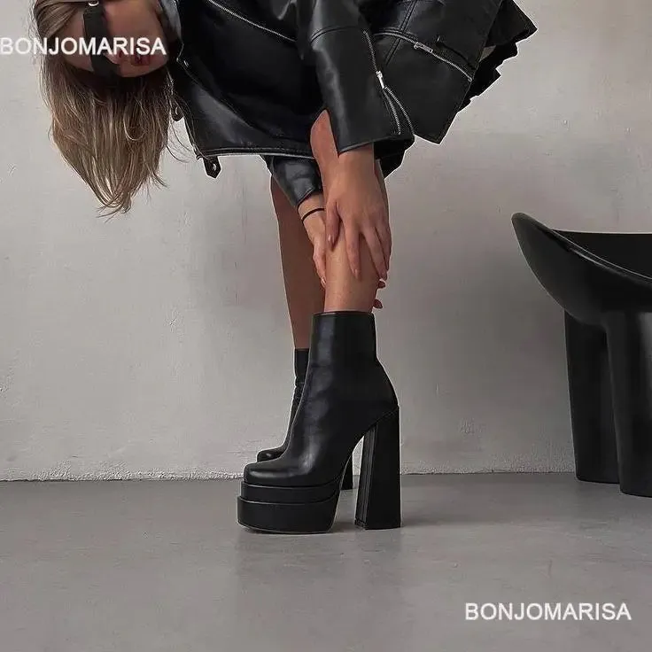 Women's Thigh High Boots Double Platform Block High Heels Over The Knee Boots Zipper Sexy and Chic High Boots