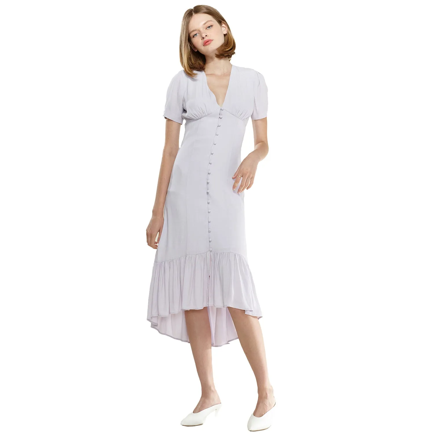 Women's V-Neck Mermaid Button Down Maxi Dress In Lavender