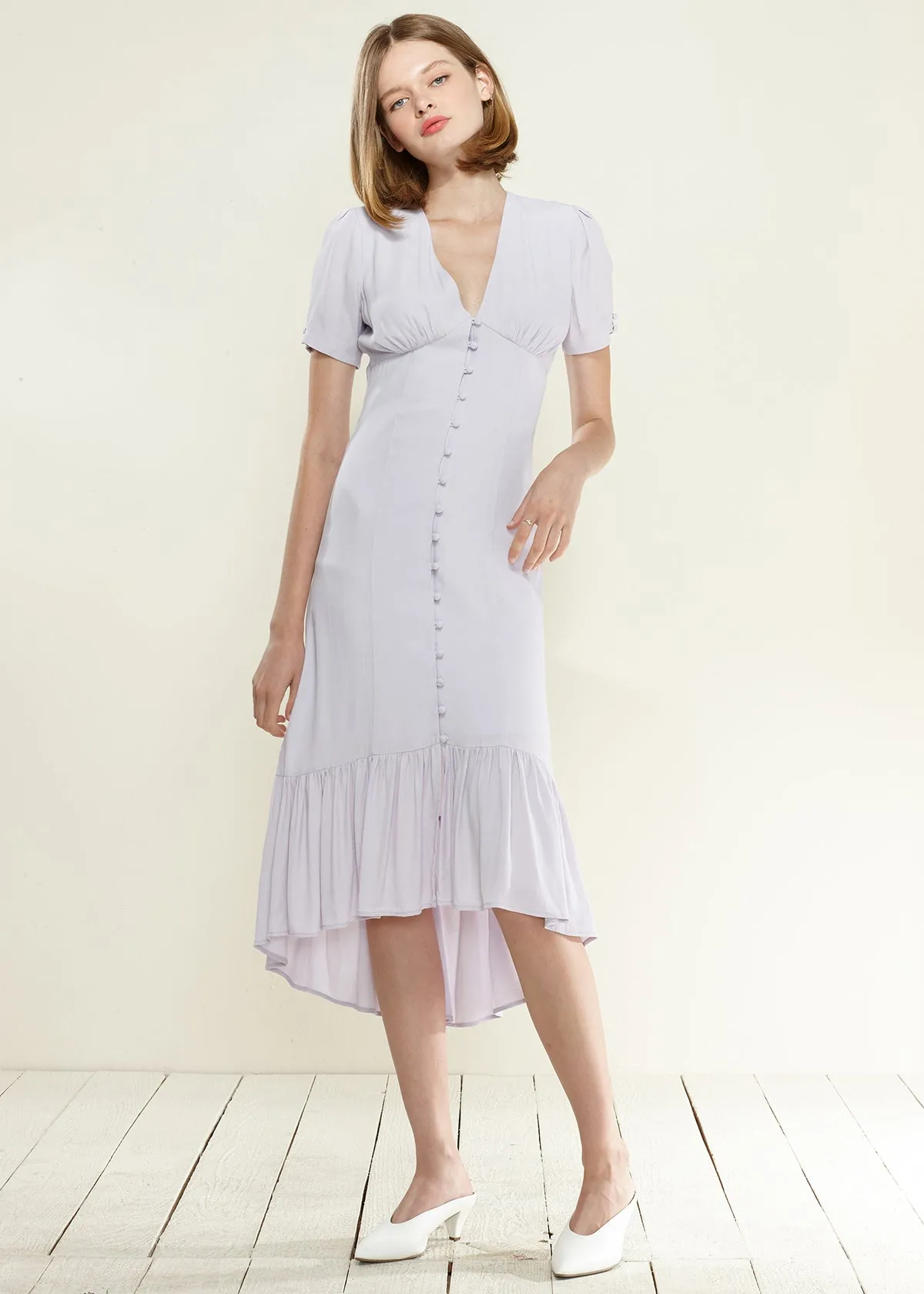 Women's V-Neck Mermaid Button Down Maxi Dress In Lavender