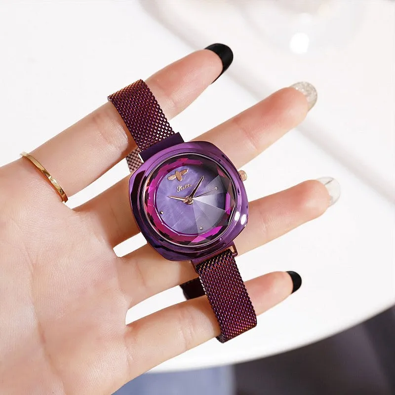 Women's Watch Bee Diamond Square Large Dial Milan Strap Elegant Watch