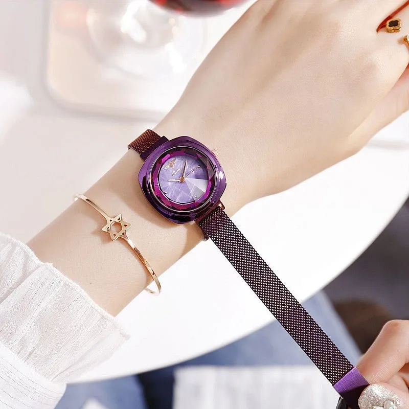 Women's Watch Bee Diamond Square Large Dial Milan Strap Elegant Watch