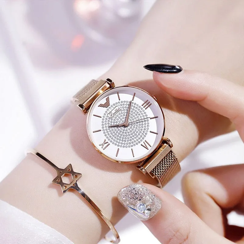 Women's Watch quartz large dial Personality Gypsophila Stainless Steel Strap simple watch