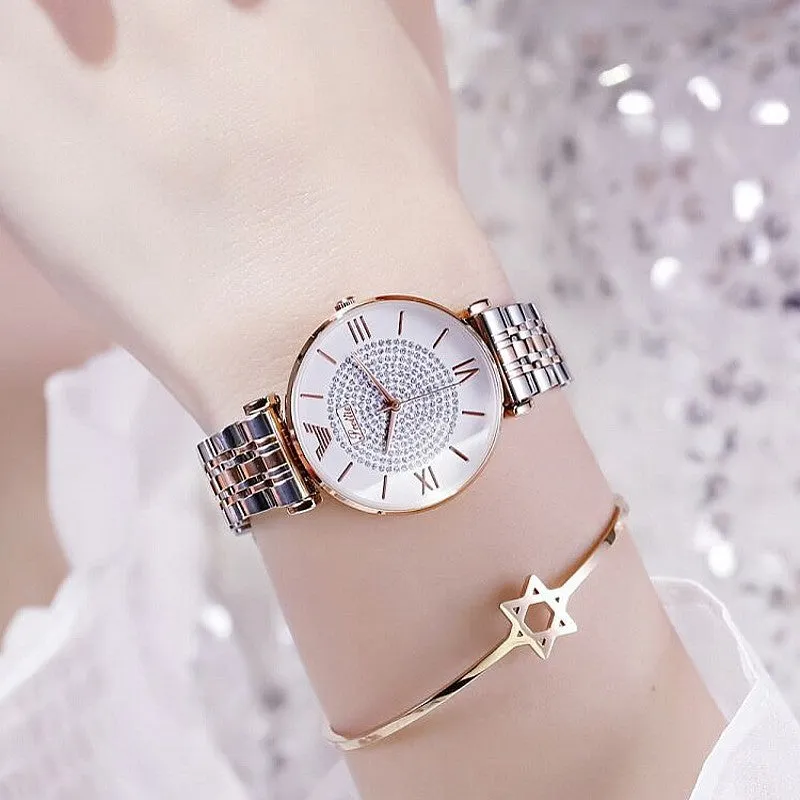 Women's Watch quartz large dial Personality Gypsophila Stainless Steel Strap simple watch