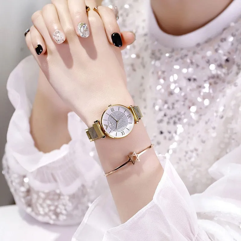 Women's Watch quartz large dial Personality Gypsophila Stainless Steel Strap simple watch