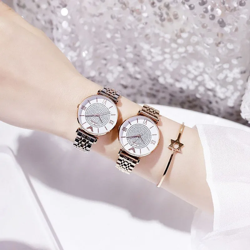 Women's Watch quartz large dial Personality Gypsophila Stainless Steel Strap simple watch