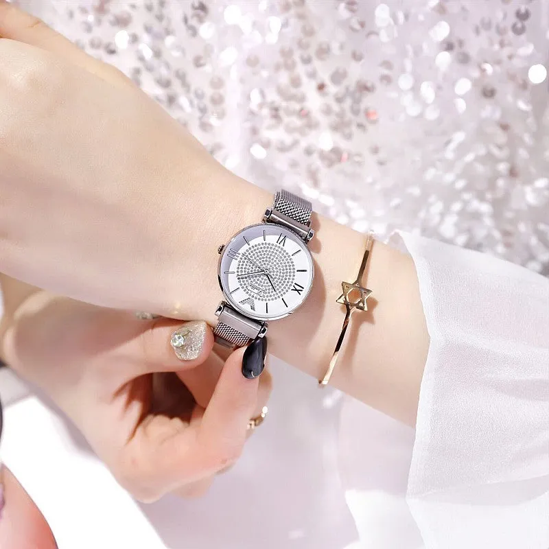 Women's Watch quartz large dial Personality Gypsophila Stainless Steel Strap simple watch
