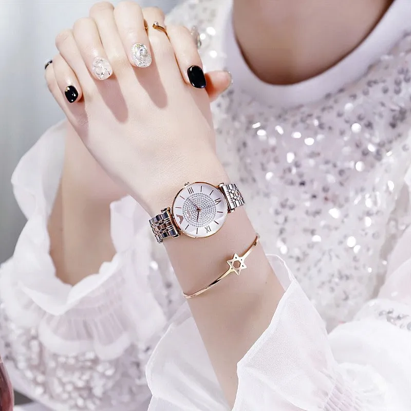 Women's Watch quartz large dial Personality Gypsophila Stainless Steel Strap simple watch