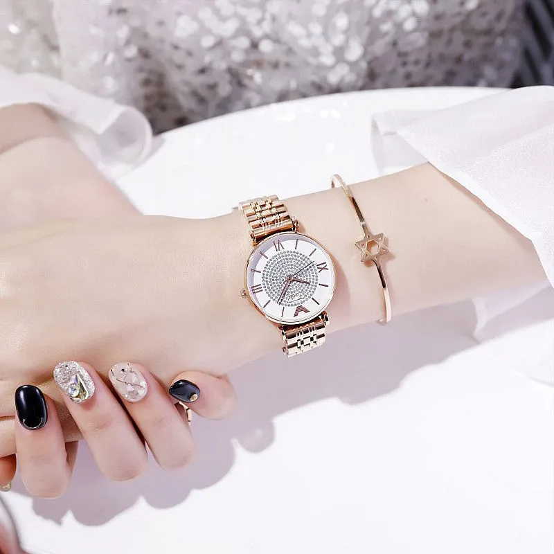 Women's Watch quartz large dial Personality Gypsophila Stainless Steel Strap simple watch