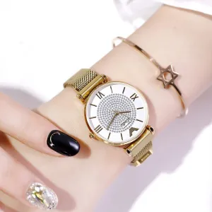 Women's Watch quartz large dial Personality Gypsophila Stainless Steel Strap simple watch