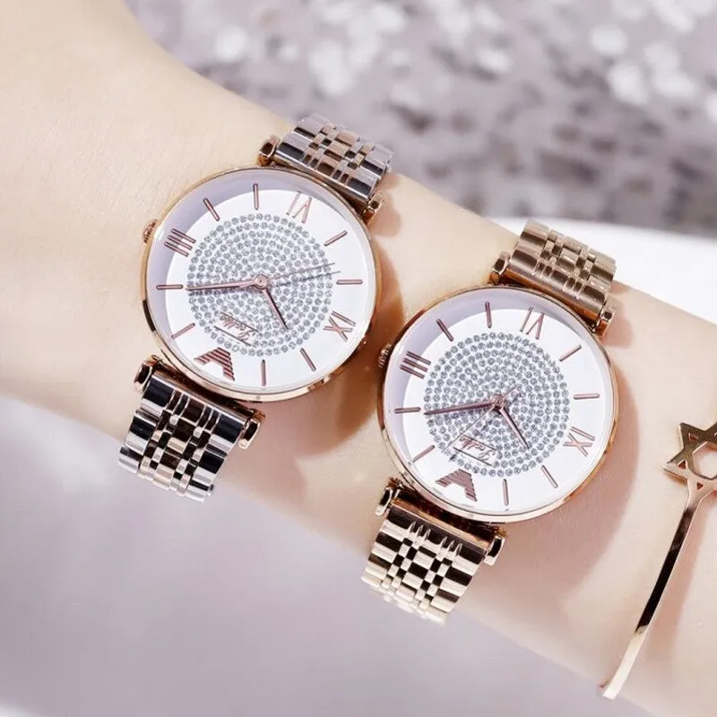Women's Watch quartz large dial Personality Gypsophila Stainless Steel Strap simple watch