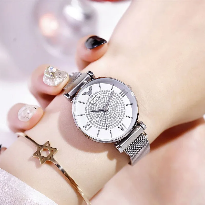 Women's Watch quartz large dial Personality Gypsophila Stainless Steel Strap simple watch