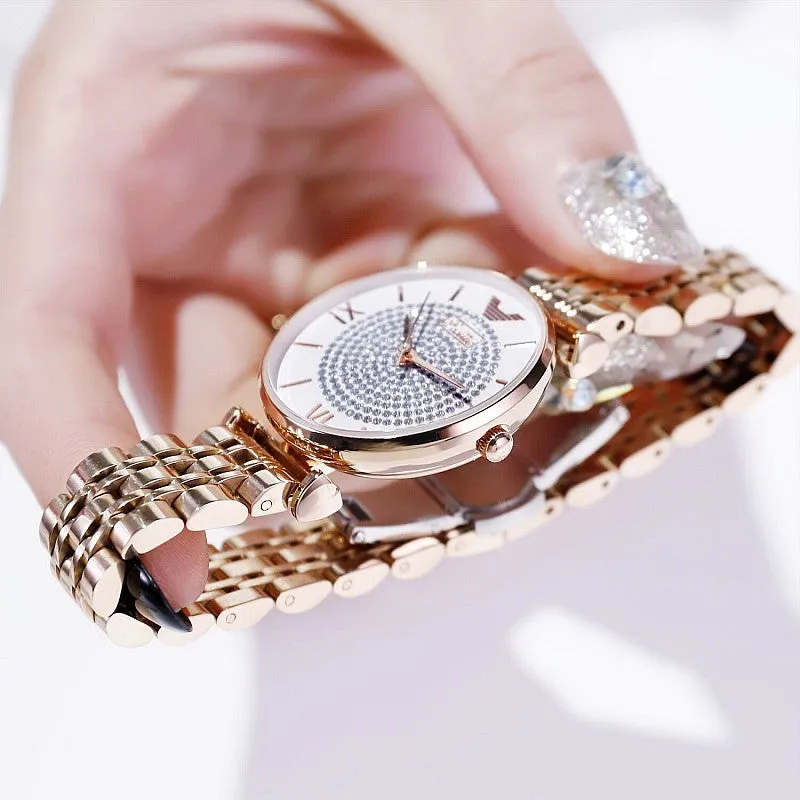 Women's Watch quartz large dial Personality Gypsophila Stainless Steel Strap simple watch