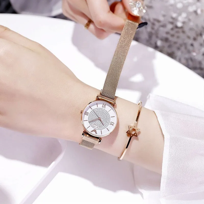 Women's Watch quartz large dial Personality Gypsophila Stainless Steel Strap simple watch
