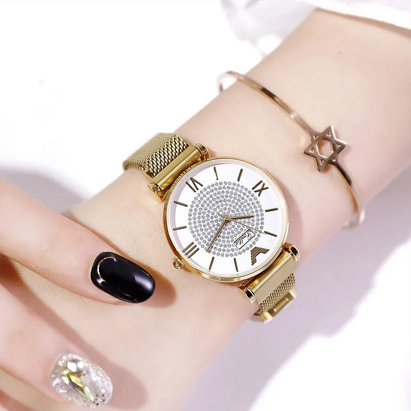 Women's Watch quartz large dial Personality Gypsophila Stainless Steel Strap simple watch