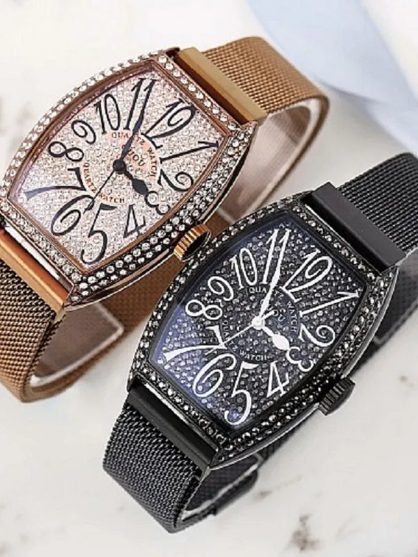 Women's Watch Retro Barrel-shaped Full Rhinestone Milan strap elegant watch